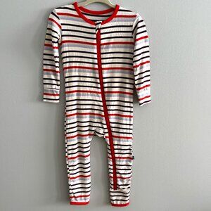 Kickee Pants Bamboo Pink and Purple Striped Zipper Romper EUC 12-18M